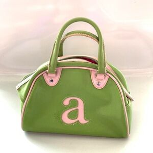 Y2K xoxo Green and pink mini duffle handbag with letter initial "a"